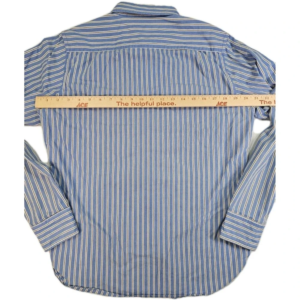 Fossil Brand Mens Small Classic Casual Blue White Striped Button Up Dress Shirt